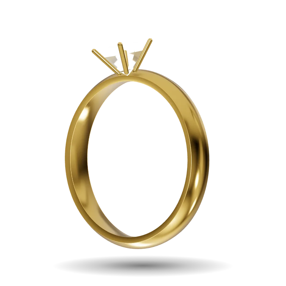 A solitaire engagement ring in 18k yellow gold, rendered in the workshop's 3D studio